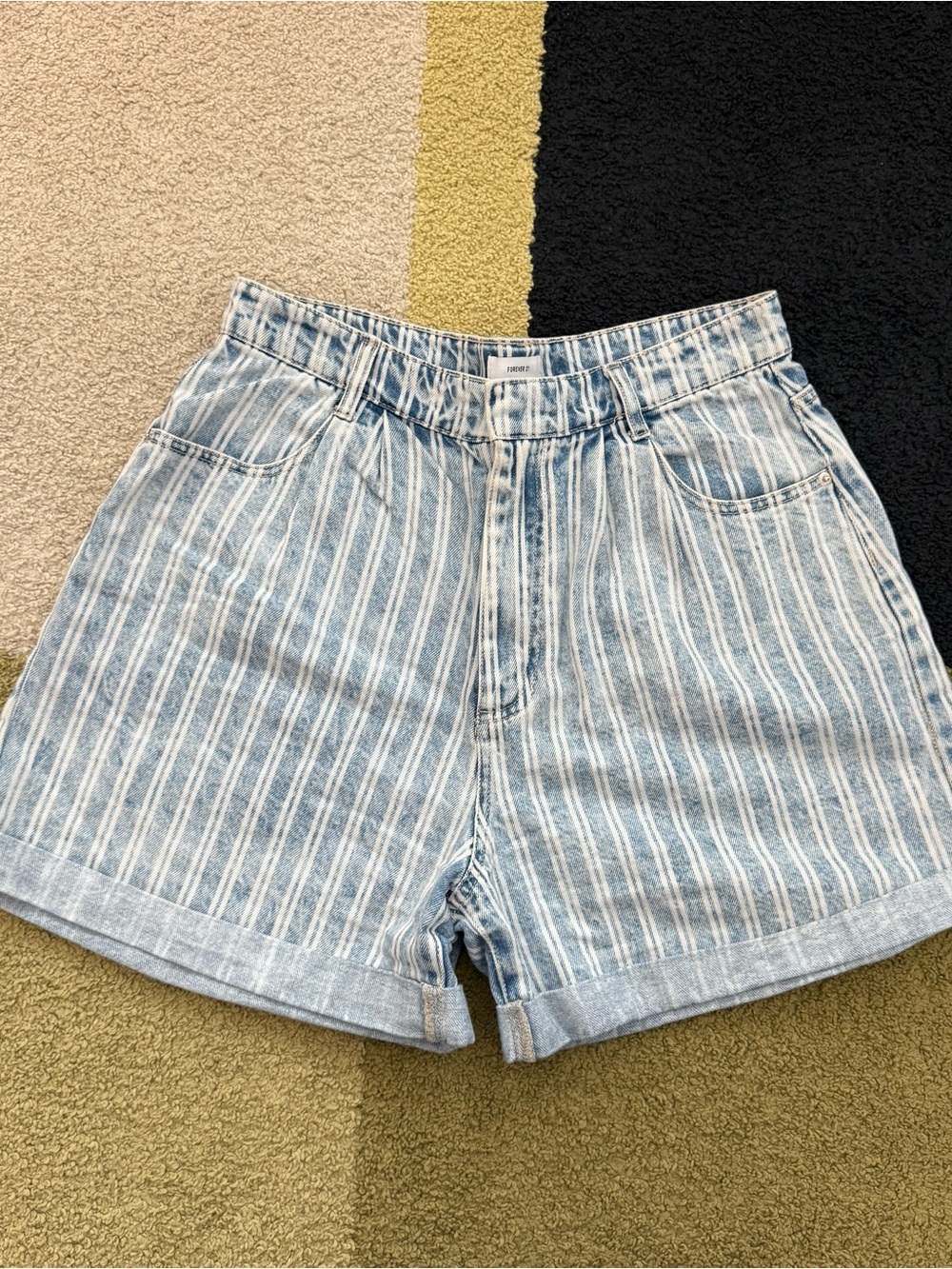 Forever 21 Light Blue & White Striped Denim Shorts